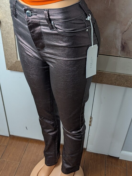 Fidelity Pants - Fidelity Denim Lily High Boot Jeans Burgundy Metallic Foil-Coated Size 26